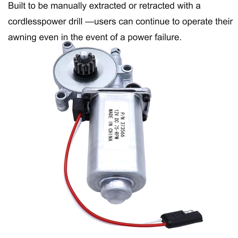 MOCW 373566 RV Power Awning Motor Replacement Universal 75-RPM 12-Volt DC with Single 2-Way Connector Power Awnings Compatible with Solera Power Awnings Motor - Image 4